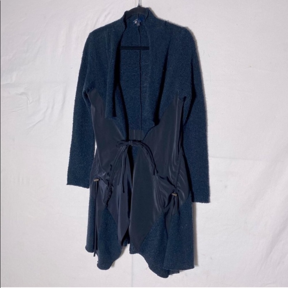 Unique Oversized Navy Blue Tie Front Cardigan S